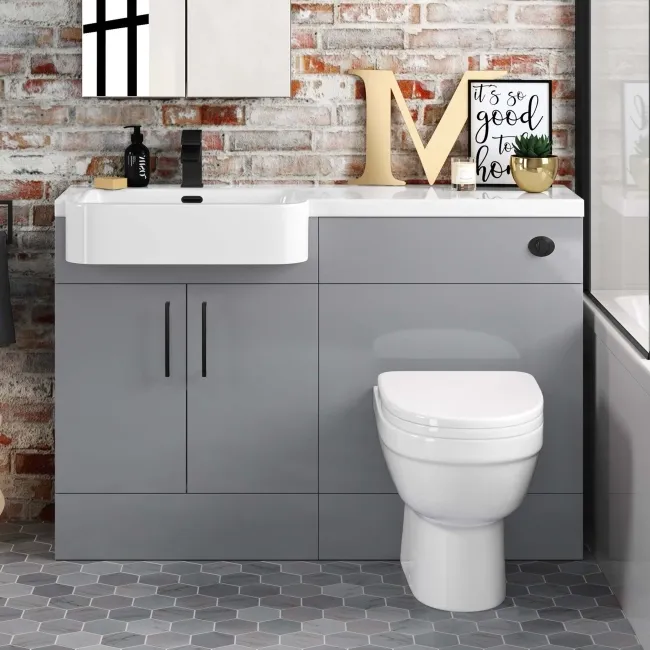 Harper Stone Grey Combination Vanity Basin and Seattle Toilet 1200mm - Black Accents - Left Handed