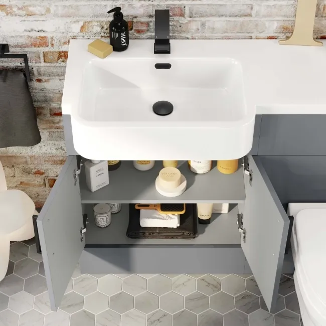 Harper Stone Grey Combination Vanity Basin and Seattle Toilet 1200mm - Black Accents - Left Handed