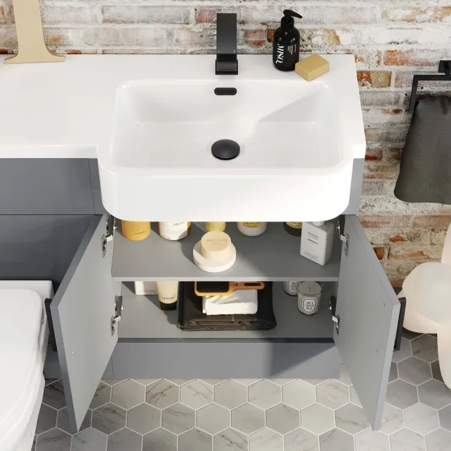 Harper Stone Grey Combination Vanity Basin and Seattle Toilet 1200mm - Black Accents - Right Handed