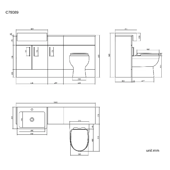 Harper Stone Grey Combination Vanity Basin and Seattle Toilet 1500mm - Black Accents