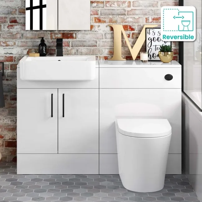 Harper Gloss White Combination Vanity Basin and Boston Toilet 1200mm - Black Accents