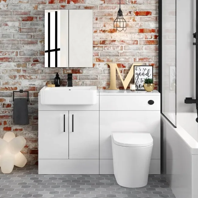 Harper Gloss White Combination Vanity Basin and Boston Toilet 1200mm - Black Accents