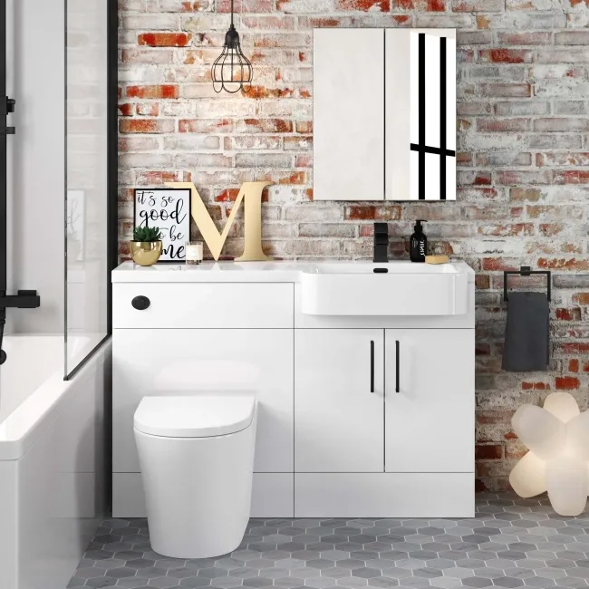 Harper Gloss White Combination Vanity Basin and Boston Toilet 1200mm - Black Accents - Right Handed