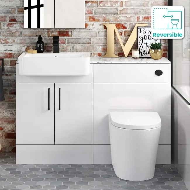 Harper Gloss White Combination Vanity Basin with Marble Top & Boston Toilet 1200mm - Black Accents