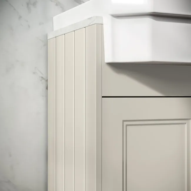 Monaco Chalk White Combination Vanity Traditional Basin with Marble Top & Hudson Toilet with Wooden Seat 1500mm