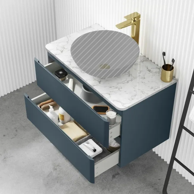 Corsica Inky Blue Wall Hung Drawer with Marble Top 800mm - Excludes Counter Top Basin