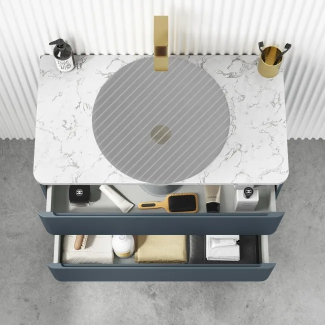 Corsica Inky Blue Wall Hung Drawer with Marble Top 800mm - Excludes Counter Top Basin