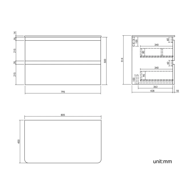 Corsica Inky Blue Wall Hung Drawer with Marble Top 800mm - Excludes Counter Top Basin