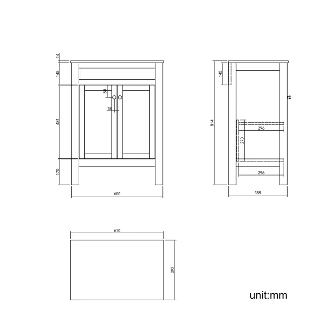 Bermuda Dove Grey Cabinet with Marble Top 600mm Excludes Counter Top Basin - Brushed Brass Accents