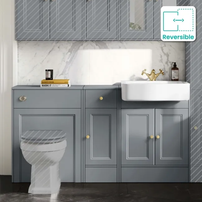 Monaco Dove Grey Combination Vanity Basin 1500mm (Excludes Pan & Cistern) - Brushed Brass Accents