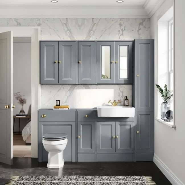 Monaco Dove Grey Combination Vanity Basin 1500mm (Excludes Pan & Cistern) - Brushed Brass Accents