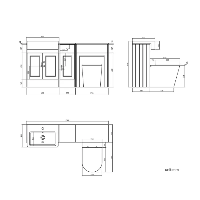 Monaco Dove Grey Combination Vanity Basin and Boston Toilet 1500mm - Brushed Brass Accents