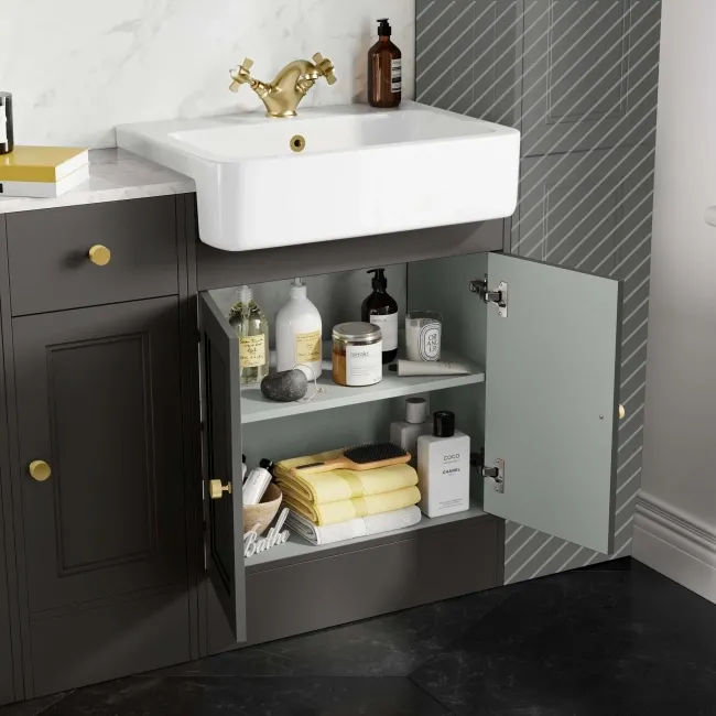 Monaco Graphite Grey Combination Vanity Basin with Marble Top and Seattle Toilet 1500mm - Brushed Brass Accents