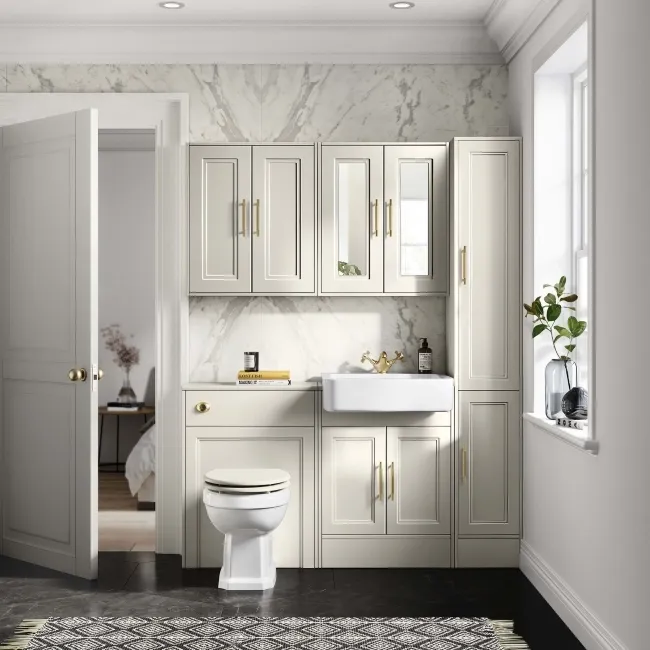 Monaco Chalk White Basin Vanity 600mm - Brass Knurled Handles