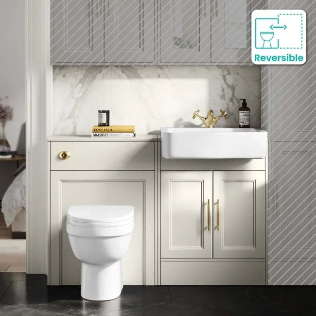 Monaco Chalk White Combination Vanity Basin and Seattle Toilet 1200mm - Brass Knurled Handles