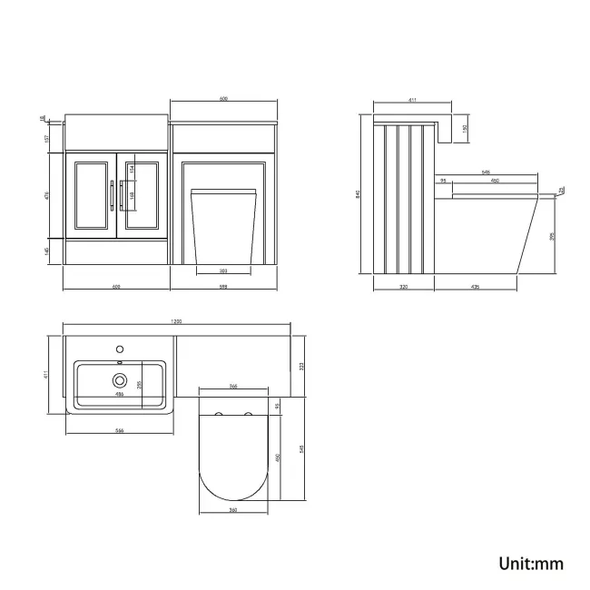 Monaco Graphite Grey Combination Vanity Basin and Boston Toilet 1200mm - Brass Knurled Handles