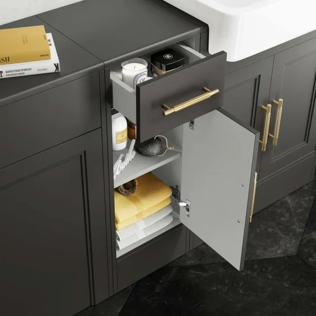 Monaco Graphite Grey Combination Vanity Basin and Boston Toilet 1500mm - Brass Knurled Handles