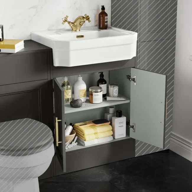 Monaco Graphite Grey Traditional Basin Vanity and Back To Wall Unit 1200mm (Excludes Pan & Cistern) - Brass Knurled Handles