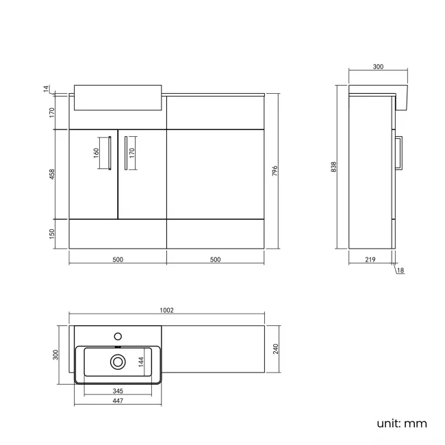 Harper Gloss White Basin Vanity With Marble Top and Back To Wall Toilet Unit 1000mm (Excludes Toilet) - Brushed Brass Accents