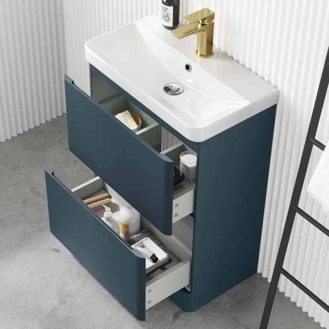 Corsica Inky Blue Slimline Basin Drawer Vanity 600mm