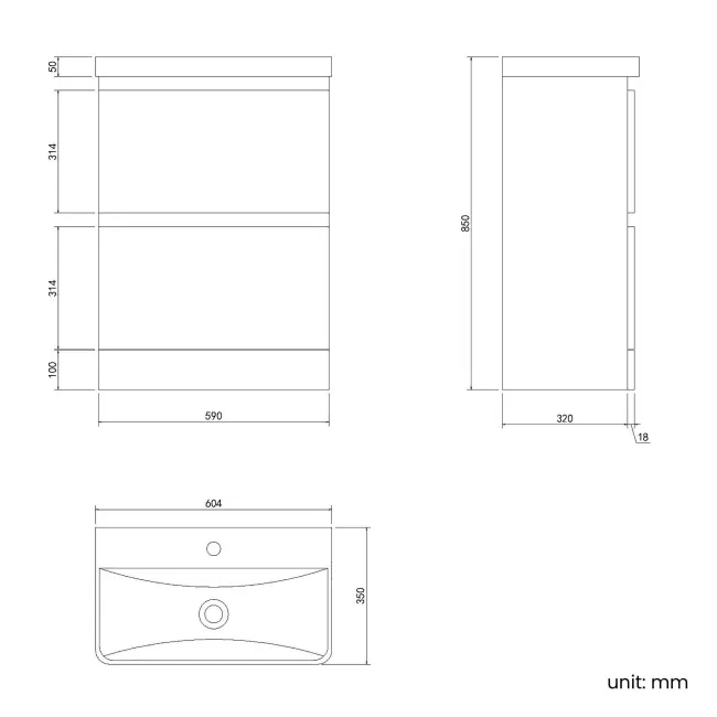 Corsica Inky Blue Slimline Basin Drawer Vanity 600mm
