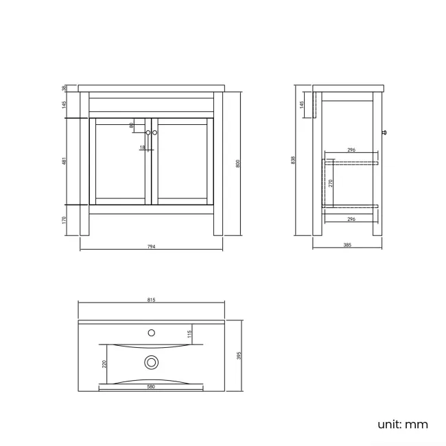 Bermuda Midnight Green Basin Vanity 800mm - Brushed Brass Accents