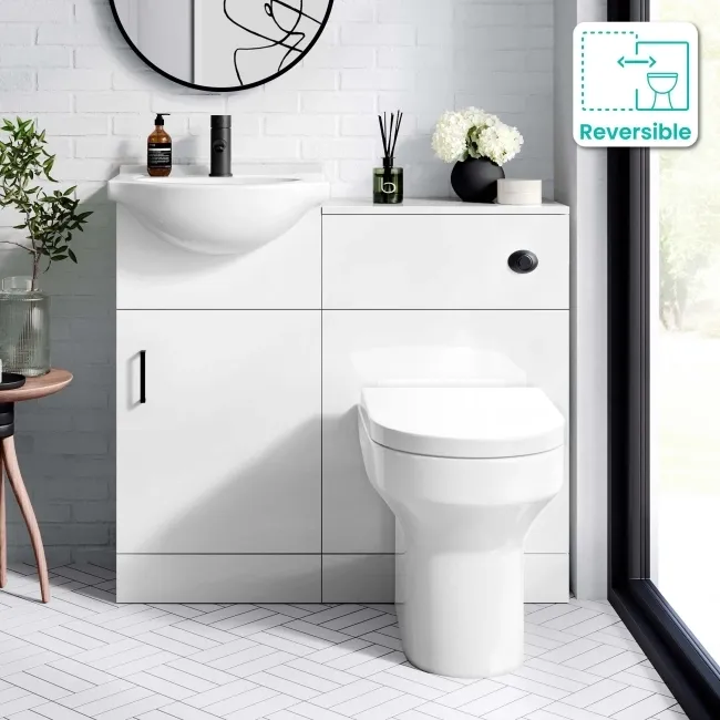 Quartz Gloss White Combination Vanity Basin and Miami Toilet 950mm - Black Accents