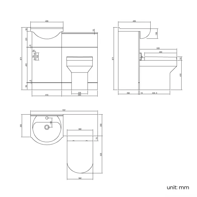 Quartz Gloss White Combination Vanity Basin and Miami Toilet 950mm - Black Accents