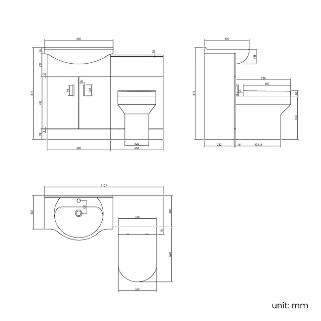 Quartz Gloss White Combination Vanity Basin and Miami Toilet 1150mm - Black Accents
