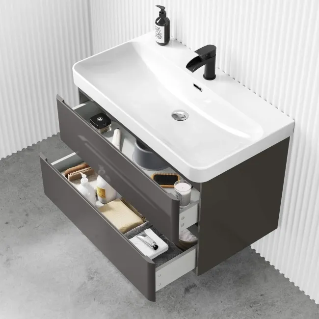 Corsica Tungsten Grey Wall Hung Basin Drawer Vanity 800mm