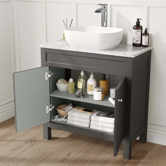 Bermuda Graphite Grey Cabinet with Marble Top 800mm - Excludes Counter Top Basin