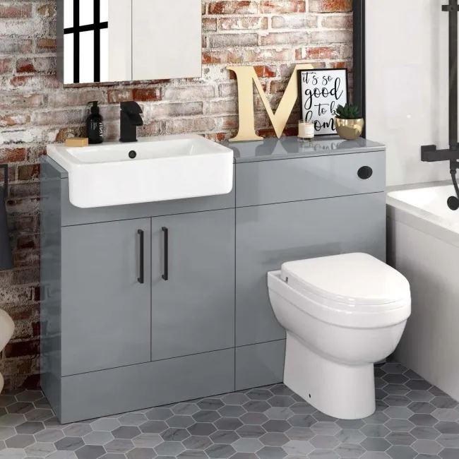 Harper Stone Grey Combination Vanity Basin and Seattle Toilet 1200mm - Black Accents