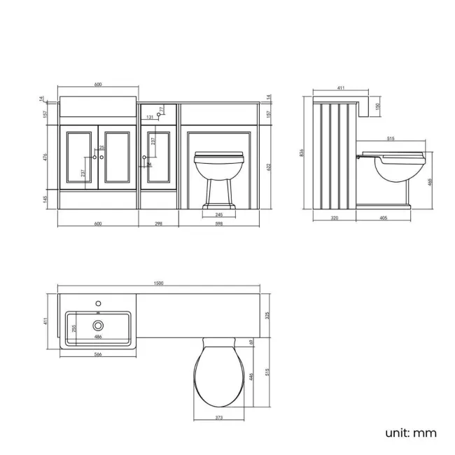 Monaco Dove Grey Combination Vanity Basin with Marble Top and Hudson Toilet with Wooden Seat 1500mm - Brushed Brass Accents