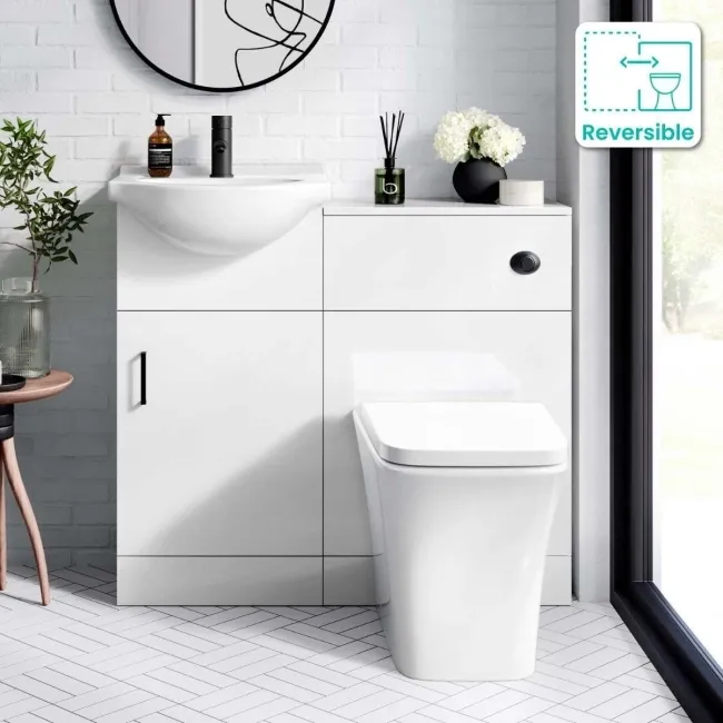 Quartz Gloss White Combination Vanity Basin and Houston Toilet 950mm - Black Accents
