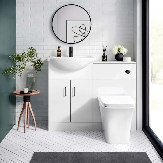 Quartz Gloss White Combination Vanity Basin and Houston Toilet 1050mm - Black Accents