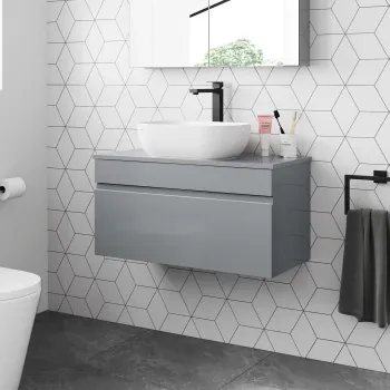 Trent Stone Grey Wall Hung Drawer Vanity with Curved Counter Top Basin 800mm