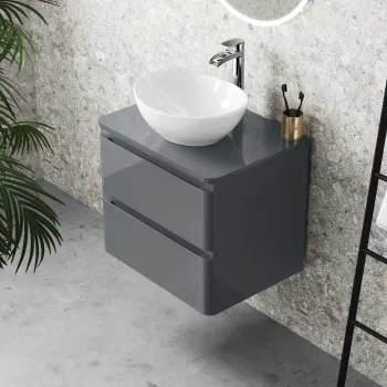 Corsica Storm Grey Wall Hung Drawer Vanity with Oval Counter Top Basin 600mm