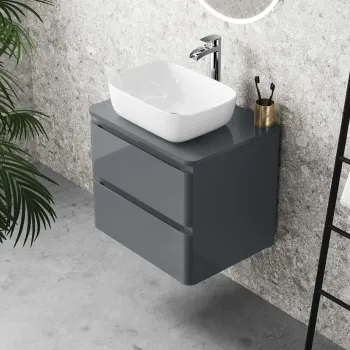 Corsica Storm Grey Wall Hung Drawer Vanity with Curved Counter Top Basin 600mm