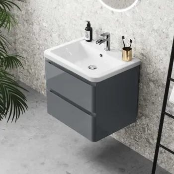 Corsica Storm Grey Wall Hung Basin Drawer Vanity 600mm