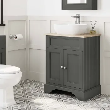 Lucia Graphite Grey Vanity with Oak Effect Top & Curved Counter Top Basin 640mm