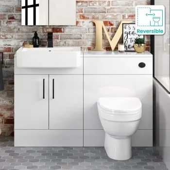 Harper Gloss White Combination Vanity Basin and Seattle Toilet 1200mm - Black Accents