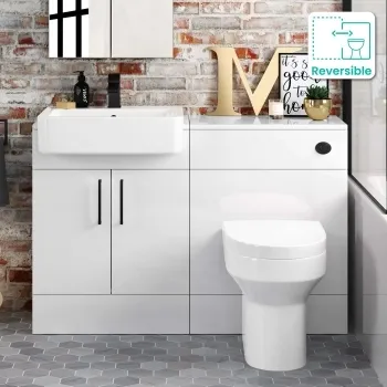 Harper Gloss White Combination Vanity Basin and Denver Toilet 1200mm - Black Accents