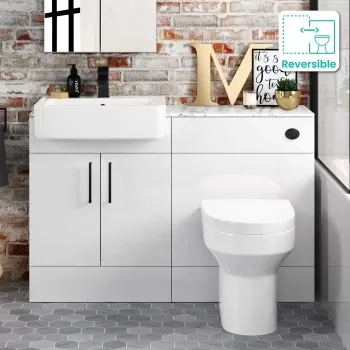 Harper Gloss White Combination Vanity Basin with Marble Top & Denver Toilet 1200mm - Black Accents