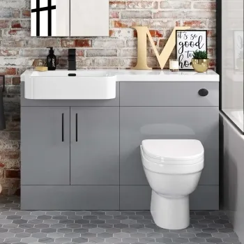 Harper Stone Grey Combination Vanity Basin and Seattle Toilet 1200mm - Black Accents - Left Handed