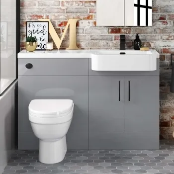 Harper Stone Grey Combination Vanity Basin and Seattle Toilet 1200mm - Black Accents - Right Handed