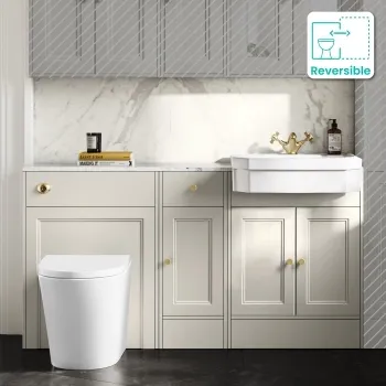 Monaco Chalk White Combination Vanity Traditional Basin with Marble Top and Boston Toilet 1500mm - Brushed Brass Accents