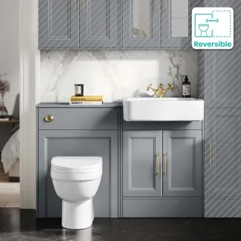 Monaco Dove Grey Combination Vanity Basin and Seattle Toilet 1200mm - Brass Knurled Handles