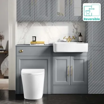 Monaco Dove Grey Combination Vanity Basin and Boston Toilet 1200mm - Brass Knurled Handles