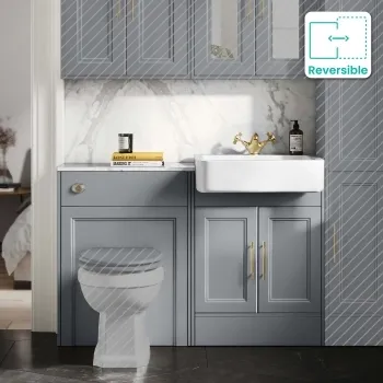 Monaco Dove Grey Combination Vanity Basin with Marble Top 1200mm (Excludes Pan & Cistern) - Brass Knurled Handles