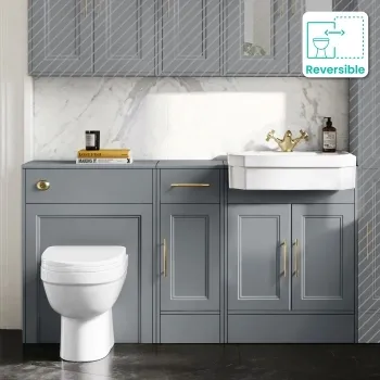 Monaco Dove Grey Combination Vanity Traditional Basin and Seattle Toilet 1500mm - Brass Knurled Handles